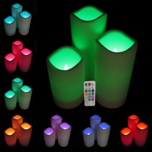 Set of 3 Resin Color Changing Remote Controlled Flameless Candles