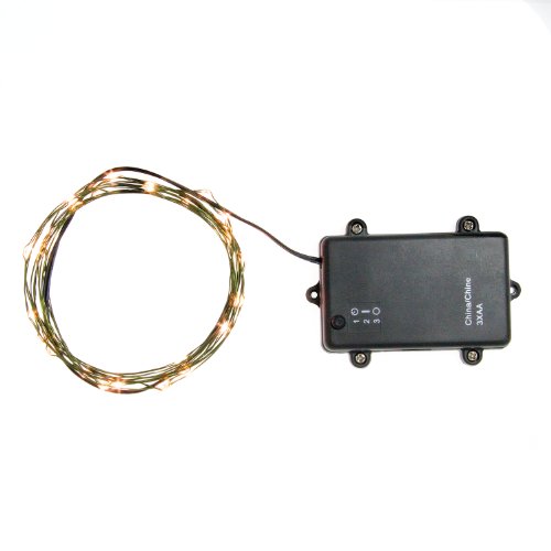 Rtgs Micro LED 30 Warm White Color Indoor and Outdoor Lights Battery Operated on 10 ft Long Dark Green Color Ultra Thin String Wire with Timer