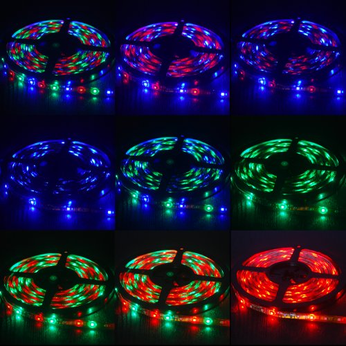 THG Waterproof Flexible 16.4 ft Switchback RGB Mixed Colors 300 SMD 3528 LED Strip Lights + IR Remote Control Receiver