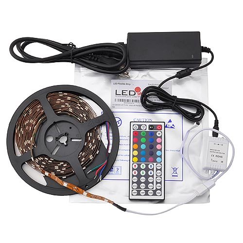 LEDwholesalers 16.4ft RGB Color Changing Kit with LED Flexible Strip, Controller with 44-button Remote and Power Supply, 2034RGB+3315+3215