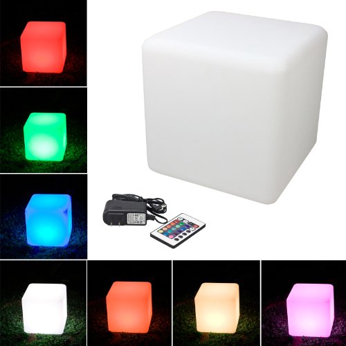 LOFTEK® Outdoor/Indoor Rechargeable LED Light, Cordless with RGB Colorful Changing Remote Control Changing. (Cube 12″)