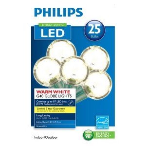 Philips Clear Globe LED String Lights Set of 25 G40 Bulbs Indoor / Outdoor