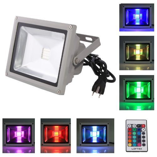 LOFTEK® 50W Waterproof Outdoor Security LED Flood Light Spotlight High Powered RGB Color Change(16 Different Color Tones) with Plug and Remote Control AC85V-265V 950WFL
