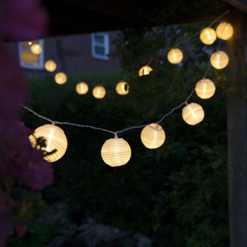 Mr. Light Warm White LED String 20-Light with 3-Inch White Round Fabric Lanterns Battery Operated