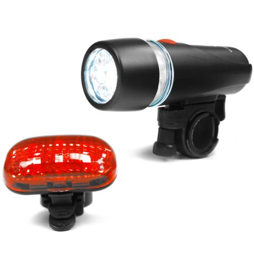 BV Bicycle Light Set, Super Bright 5 LED Headlight and 3 LED Taillight, Quick-Release, 80 Hours