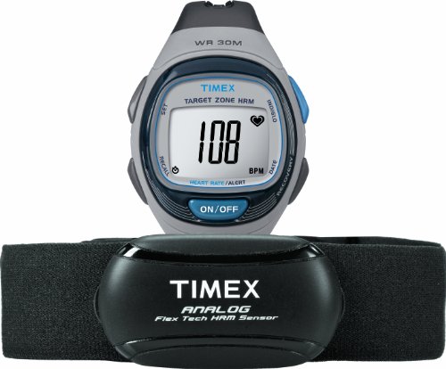 Timex Unisex T5K738 Personal Trainer Analog HRM Flex Tech Chest Strap & Full-Size Gray/Blue Watch