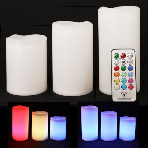 Frostfire Mooncandles – 3 Weatherproof Outdoor and Indoor Color Changing Candles with Remote Control & Timer