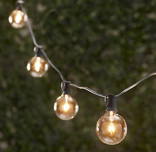 Spring Rose(TM) 25 Clear Globe Patio String Lights . These Are Great For Christmas, Holidays, Weddings and Should Be Part of Your Party Supplies. They Make A Great Decoration And Can Be Used Indoors and Outdoors. Each Strand Has 25 Clear Round Bulbs With A Green Cord And An End Connector So You Can Connect Multiple Sets. Each Bulb Socket Has A Clip For Easy Installation. Total Length 25 Feet, 12 Inch Spacing Between Bulbs, and 5 Inches From Plug To First Bulb.