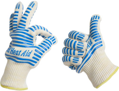 #1 Grill Gloves Withstand Heat up to 662°F – Premium Barbecue & Oven Heat Resistant Gloves – Set of 2 Kitchen Gloves Insulated By Aramid with 100% Cotton Lining Provides Super Comfort for BBQ – Five Fingers Heatproof Oven Gloves Set – Use As Oven Mitt, Pot Holders, Baking, Fireplace & Cooking Gloves. Grill Heat Aid Gloves Are the Highest 5* Review Rating in the Market – Satisfaction Guaranteed