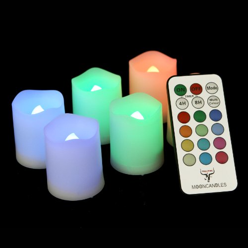 Frostfire Mooncandles – 6 Indoor and Outdoor Color Changing Votive Candles with Remote Control & Timer (Batteries Included)