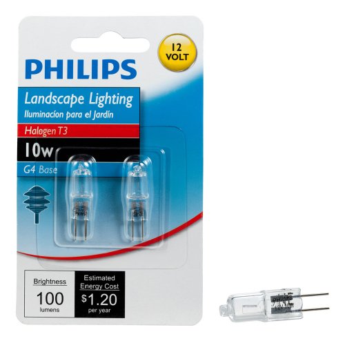 Philips 417212 Landscape Lighting 10-Watt T3 12-Volt Bi-Pin Base Light Bulb, 2-Pack