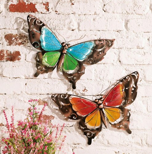 Set Of 2 Stained Glass Butterfly Decor Wall Art