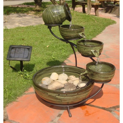 Smart Solar 23931R01 Ceramic Solar Cascading Fountain, Glazed Green Bamboo Design