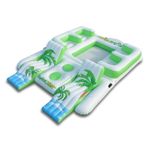 Inflatable 6-Person Pool Raft Floating Island w/ 2 Built-in Coolers