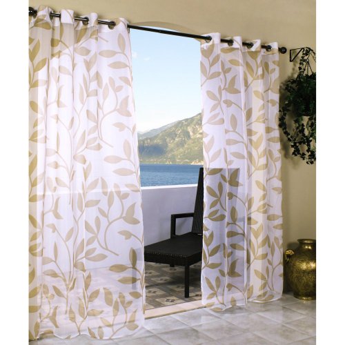 Outdoor Decor Escape Leaf Outdoor Grommet Curtain Panel-Khaki, 54 x 96″