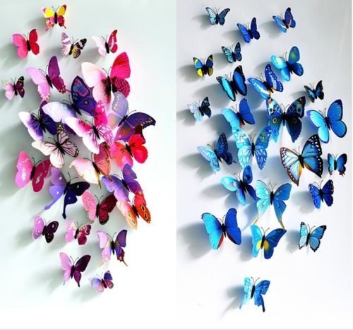 3D Removable 24Pcs Vivid Butterfly Art Decor Wall Stickers Home kid Room Decals Blue Pink