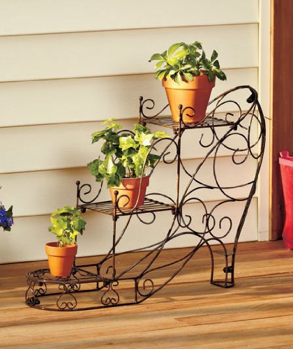 Decorative Fashionista Shoe Pumps Shape Metal Spring Plant Stand 3 Tiered Flower Planter Patio Porch Deck Outdoor Home Accent Garden Decor