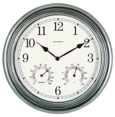 AcuRite 00920 14-Inch Pewter Indoor/Outdoor Wall Clock with Thermometer and Hygrometer