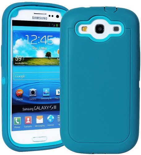 myLife (TM) Teal and Sky Blue – Matte Color Armor Series (Durable Built in Screen Protector + Urban Body Armor Glove) Case for Samsung Galaxy S3 GT-i9300 and GT-i9305 Touch Phone (Thick Silicone Outer Gel + Tough Rubberized Internal Shell + myLife (TM) Lifetime Warranty + Sealed In myLife Brand Packaging Only) “ATTENTION: This case comes with a built in screen protector similar to the Otterbox brand and will protect your screen from water damage and other potential problem”