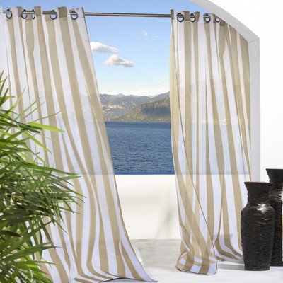 Outdoor Decor Escape Stripe Grommet Top Curtain Panel-Khaki, 54 x 96″