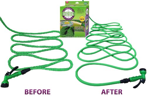 #1 Expandable Garden Water Hose & Nozzle Combo, Expanding From 17′ to 50ft, Three Times it’s Length – This Flexible High Volume Garden Hose is Strong Lightweight Natural Rubber and Never Kinks or Tangles. The Shrinking Garden Hose is Collapsible and Fits in Your Pocket.