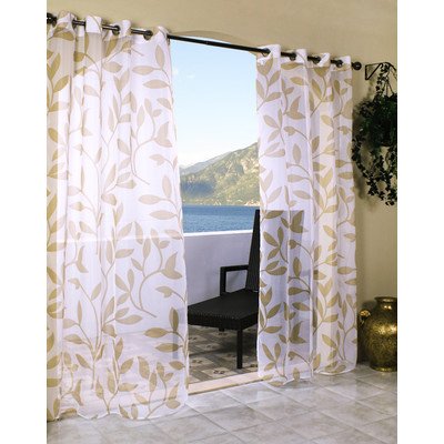 Outdoor Decor Escape Leaf Outdoor Grommet Curtain Panel-Khaki, 54 x 84″