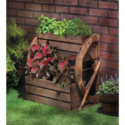 13842 Wholesale Wagon Wheel Double-tier Planter Garden Decor Decoration Outdoor Front Yard Frontyard Home House Grass Flowers