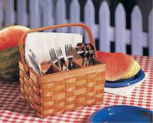 Wicker woven BASKET Bbq picnic eating UTENSIL CADDY flatware silverware holder organizer container