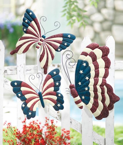 American Patriotic Butterfly Outdoor Fence Decor