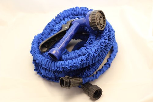 Expandable Garden Hose & Spray Nozzle Combo- 50 Foot – Best Water Hose – Blue, Collapsible, Lightweight, Rubber, Coiled- Great for gardening, recreational vehicles, pools, workshops, boats, washing cars, & the house- 1 YEAR Guarantee- Fast shipping!