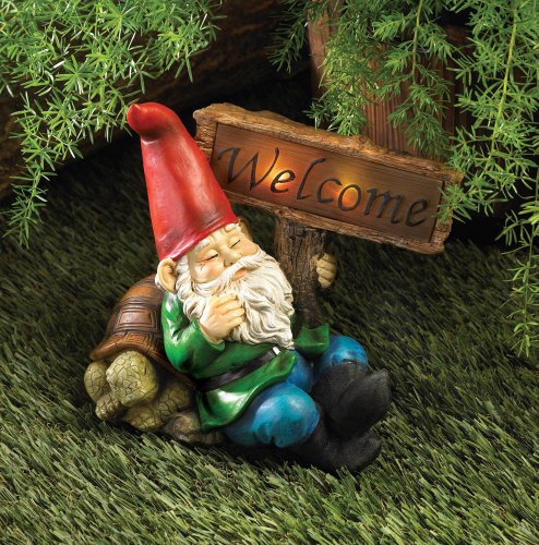 Welcome Gnome Outdoor Garden Solar Light Statue Patio Garden Decor Yard Art