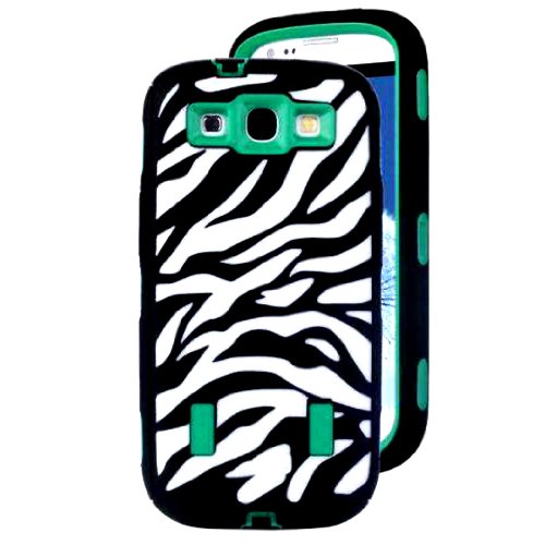 myLife (TM) Black and Lime Green – Zebra Stripe Print Armor Series (Durable Built in Screen Protector + Urban Body Armor Glove) Case for Samsung Galaxy S3 GT-i9300 and GT-i9305 Touch Phone (Thick Silicone Outer Gel + Tough Rubberized Internal Shell + myLife (TM) Lifetime Warranty + Sealed In myLife Brand Packaging Only) “ATTENTION: This case comes with a built in screen protector similar to the Otterbox brand and will protect your screen from water damage and other potential problem”