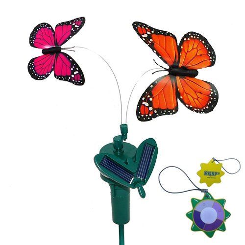 HQRP 2 Solar Powered Flying Fluttering Butterflies Orange Monarch and Pink Monarch for Garden Plants Flowers plus HQRP UV Chain / UV Radiation Health Meter