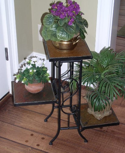 4D Concepts 3-Tier Plant Stand with Slate Top, Metal/ Slate