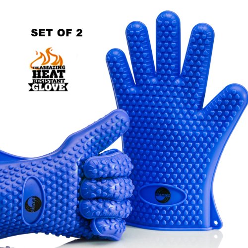 The Amazing Heat Resistant Silicone Kitchen and BBQ Gloves Provide Unsurpassed Quality – Ideal for Inside Oven Cooking or Outside Bbq Grilling. Avoid Dangerous and Painful Burns with These Cooking Gloves. Your Ultimate Protection for High Temperatures and More Efficient Than Potholders. Flexible, Versatile, and Engineered with a Superb Grip. The Amazing Heat Resistant Kitchen and Grill Glove Is Waterproof, Dishwasher Safe, and Outperforms Oven Mitts & Any Other Related Product. 100% MONEY BACK GUARANTEE! (BLUE)