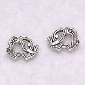 Small Sterling Silver Openwork Elephant Stud Earrings w/Marcasite Stones