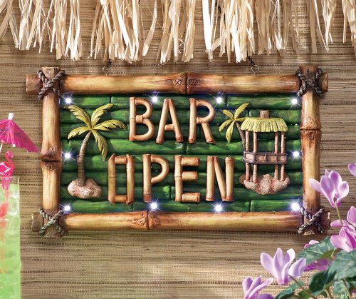 Tiki Bar Open Lighted Sign Wall Decor