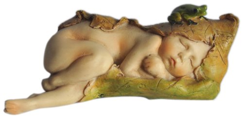 Top Collection Enchanted Story Fairy Garden Sleeping Fairy Baby with Little Frog Outdoor Statue