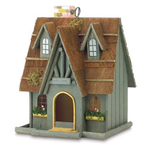 Gifts & Decor Thatch Roof Wood Cottage Chimney Bird House