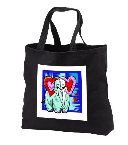 tb_175792_3 Susans Zoo Crew Valentine Day Love Designs – elephant with heart ears against blue – Tote Bags – Black Tote Bag JUMBO 20w x 15h x 5d