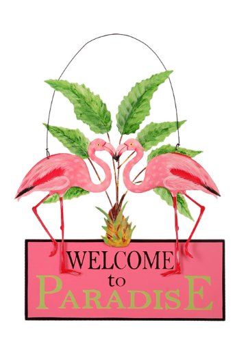 Sunset Vista Designs Kathy Hatch Pretty in Pink Flamingo Welcome to Paradise Sign, 14 by 10-Inch