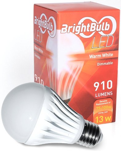 LED Light Bulb- 13W BrightBulb LED LightBulbs A19, High Efficiency, Lifetime Guarantee, Warm White (13W= 75-100W Incandescent, Dimmable)