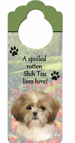 E&S Pets Shih Tzu Puppy Cut Pet Doorknob Note, Tan and White