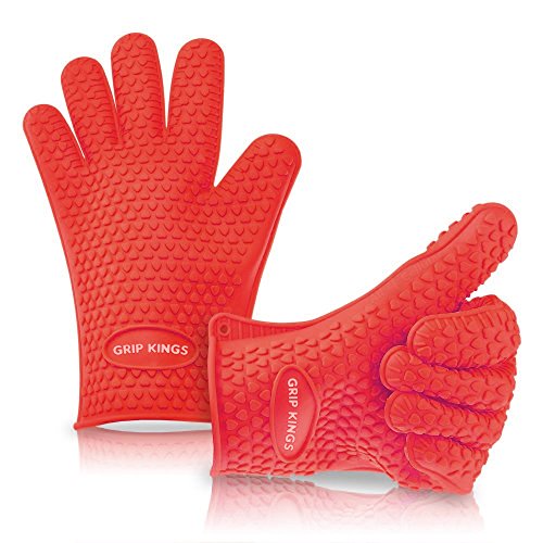 Best Silicone BBQ Grill Gloves Set – Red – High Temperature Heat Resistant Insulated Rubber Oven Mitt – Waterproof Barbecue Grip Tool with 5 Fingers – Great for Indoor or Outdoor Cooking, Smoking, and Baking – Better than Weber, OXO, and Leather Mittens – Extra Long Protective Cuff Fits Every Hand Small, Large, and XL – Multi-Purpose Pork Pulling Premium Grilling Mitts – 100% LIFETIME GUARANTEE