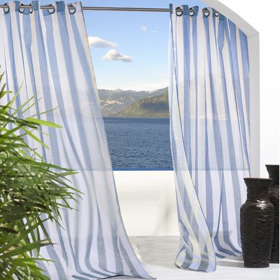 Outdoor Decor Escape Stripe Grommet Top Curtain Panel-Blue, 54 x 84″