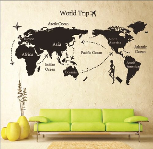 YUPENGDA® 55″*31.5″ Map of World Trip Vinyl Mural Art Wall Sticker Decals Decor for Living Room/world Trip Wall Stickers/removable DIY World Trip Map Art Wall Decor Sticker Decal Mural (55″*31.5″(World Trip))