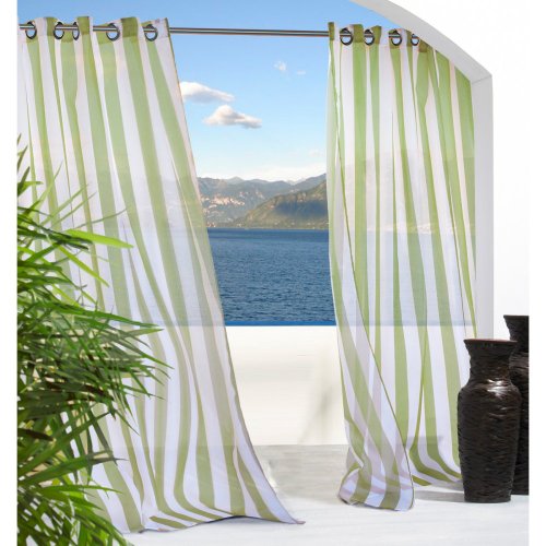 Outdoor Decor Escape Stripe Grommet Top Curtain Panel-Green, 54 x 96″