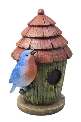 Moonrays 91341  Outdoor Solar-Powered LED Statue Glowing Blue Bird and Birdhouse