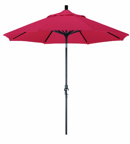 California Umbrella 9-Feet Olefin Fabric Aluminum Crank Lift Collar Tilt Market Umbrella with Black Pole, Red