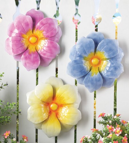 Set Of 3 Floral Fence Decorations Outdoor Metal Wall Art